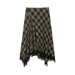 Spring New Check Lace Hem Asymmetric Skirt Women Eelgant A-line Zip-up Midi Skirts Female Vintage Party Skirts 2026 New