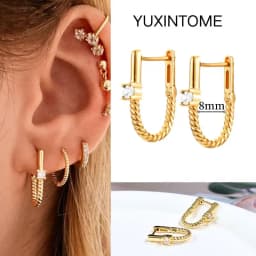 Pave Micro Crystal North Star Hoop Earrings Punk 925 Sterling Silver Ear Needle Twist Gold Earrings For Women Minimalist Jewelry