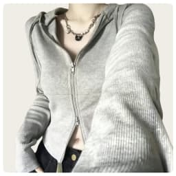 Korean Style Spring and Autumn Women's Light Gray Vertical Stripe Slim-Fit Thin Short Jacket with Two-Way Zipper Hoodie