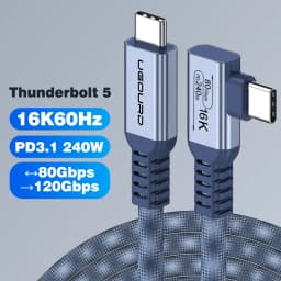 UGOURD Thunderbolt 5 USB4 Gen4 Cable 90 Degree Right Angle Elbow 80Gbps 16K Braided USB‑C to C 240W Fast Charging Cable For EGPU