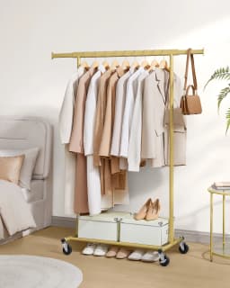 SONGMICS Clothes Rack on Wheels, Heavy Duty Clothes Rail, with Extendable Hanging Rail, 90 kg Load Capacity, Portable