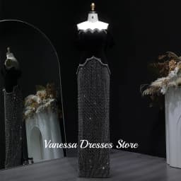 Customized Black Off the Shoulder Straight Evening Dress Saudi Women Beading Strapless Velour Celebrity Dresses robes de soirée