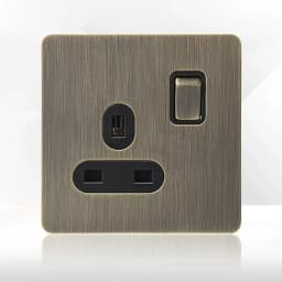 Retro Metal Brushed Antique Stainless Steel Push Button Switch Panel UK 13A Socket with USB Phone Charging for Home Improvement