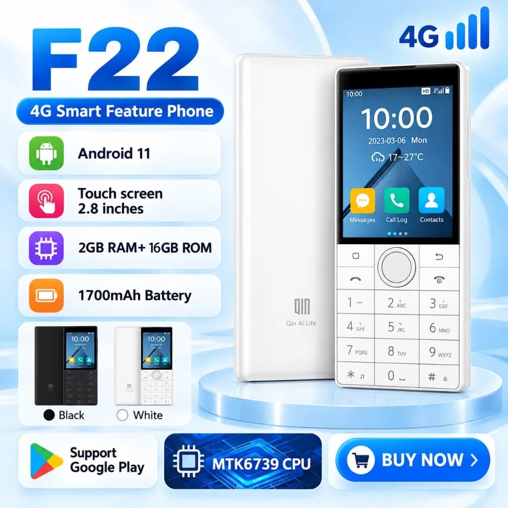 Qin F22 4G Touch Screen Keypad Smartphone Android 11 2.8 Inch No Camera 2GB+16GB 1700mAh Duoqin Grey WhatsApp Google Play Phone