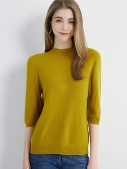 Wool Top Women's Sweater Knitwears Short Sleeve Pullover 100% Wool Half Turtleneck Sweater for Women Knit Jumper Female Clothing