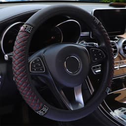 Four Seasons Universal Car Steering Wheel Cover 37-38cm Leather Embroidered Color Diamond-Studded Elastic Steering Wheel Cover