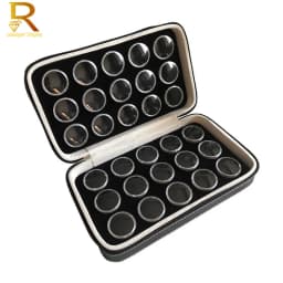 Loose Gemstones Jewelry Display Box Beads Organizer Container Round Gem Box PU Leather Diamond Exhibition Storage Carrying Case