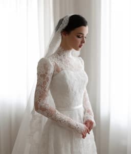 Tokyo White Elegant Long Sleeve Customized Wedding Party Zip Back High Neck Bridal Gown Lace A-Line Court Train Wedding Gown