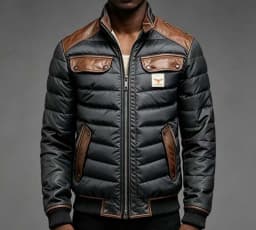 Men Winter Quilted Bomber Jacket Faux Leather Spliced Stand Collar Windproof Warm Coat Male Vintage Cowboy Badge Casual Outerwea