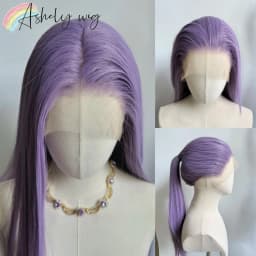 Ashely Light Purple Wig Special Grey-purple Lace Front Wigs 13*4 24inch Long Straight Synthetic Lace Wigs for Cosplay Party