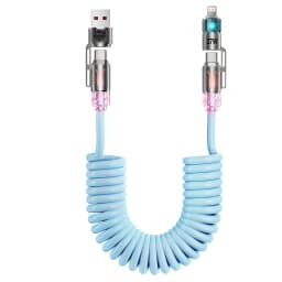 240W Spring 4 in 1 Fast Charging Cable,USB A/C to USB C/L,Multi Functiona Retractable Cord for iPhone 17/16,Samsung Galaxy S25