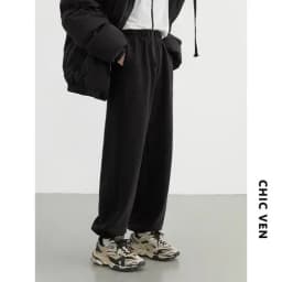 CHIC VEN Women's Pant Loose Casual New High Waist Fleece Pant Thick Plush Warm Female Sports Trousers Autumn Winter 2023