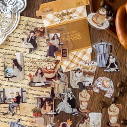 6style 30pcs retro coffee themed PET material decorative sticker DIY handmade material scrapbook diary album decorative sticker