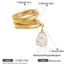 1pcs Delicate CZ Zircon Double Layer C-shape Chunky Cuff Earrings Stainless Steel No Piercing Cartilage Ear Clip Luxury Jewelry