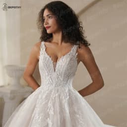 BEPEITHY Customized A-Line Champagne Wedding Dresses 2025 Spring V Neck Sleeveless Romantic Bride Ivory Bridal Gown Vestidos