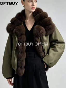 OFTBUY Big Fox Fur Spliced Parkas Winter Warm Thick Women's Coat Loose Duck Down Clothes Women Short Jacket with Fur for Women
