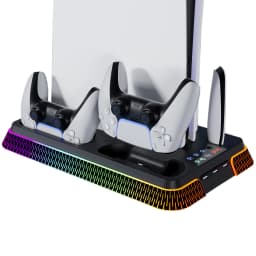 Cooling Station for PS5/PS5 Slim/PS5 Pro, YH66S Vertical RGB PS5 Cooling Stand with Controller Charging Dock, Headset Hook, USB