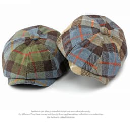 HT4438 Berets Men Women Autumn Winter Octagonal Flat Cap Retro Artist Painter Beret Hat for Men Male Female Plaid Wool Beret Cap