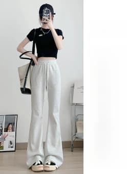 Gray High Waist Bell Bottom Pants Women's Summer Casual Sports Sweatpants Small Size Slimming  Hoof Pants