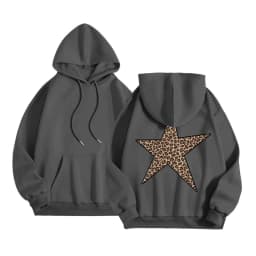 Women Oversize Hoodies With Back Star Leopard Printed Long Sleeve Hooded Sweatshirts Autumn Winter Streetwear Casual Pullover