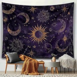 VIKAMA Cosmic Starry Sky Tapestry Gilded Star and Moon Celestial Mural Living Room & Bedroom Sofa Backdrop Wall Room Decor