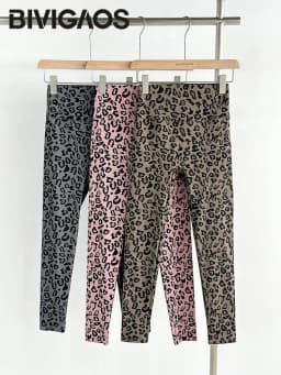 BIVIGAOS Spring Summer New Pink Leopard Print Sharkskin Leggings Women High Waist Seamless Tight Sexy Sport Fitness Legging