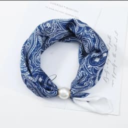 New Pearl Buckle Silk Scarf Printed Thin Neck Scarf Lightweight Soft Neckerchief Women