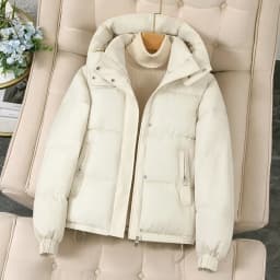 Hooded Thick Coat Short Length Urban Style with Loose Fit Long Sleeve Regular Sleeve Commuter Chic Zipper Closure Women Coats
