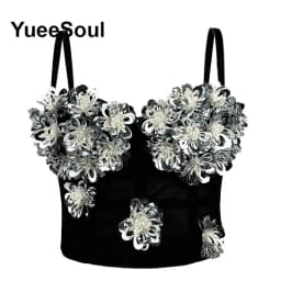 Black Y2K Tops White Rhinestone Sequins Tassel Slim Crop Top New Gothic Party Club Wedding High Street Sexy Corset Top Camis