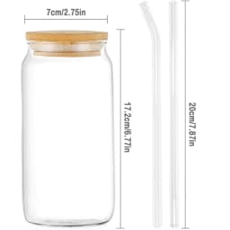 16oz Glass Drinking Cup Comes with A Bamboo Lid and A Glass Straw Suitable for Cocktails Coffee Beverages Etc.