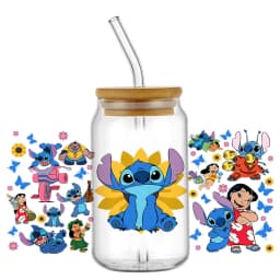 popular UV DTF 3D Cup Wrap Sticker Cute Cartoon blue Monster Design For 16oz Mugs DIY Durable Decal Transfer stickers