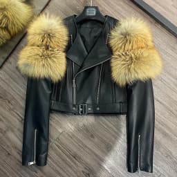 GO BALLISTIC YA Ladies' Genuine Leather Jacket with Fur Sleeve Women's Natural Lambskin Outfit