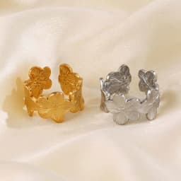 Elegant Stainless Steel Big Bloom Flower Rings For Women 18k Gold PVD Plated Open Ring Finger Jewelry Wedding Her Gift Punk