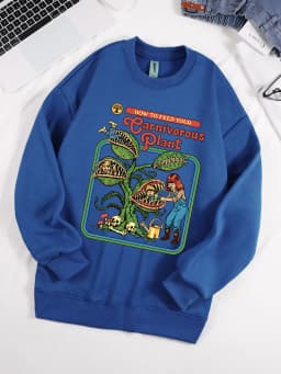 How To Feed Your Earnivorous Plant Printed Mens Sweatshirt O-Neck Soft Pullover Hip Hop Fleece Clothes Loose Unisex Casual Top