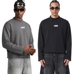 Personalized LOGO custom 350G cotton men's BOXY short and wide half-high neck long-sleeved hem burr sweater