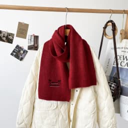 Fresh and Sweet New Winter Knit Wool Small Scarf for Women High - end Dog Embroidery Japanese - Korean Simple Matching