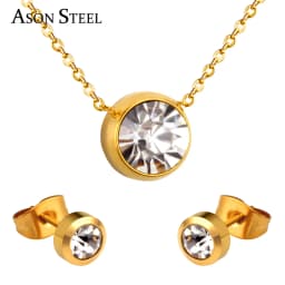 Simple серьги Cubic Zirconia Pendant Necklace Earrings Set Korean Style Stainless Steel Jewelry Set for Women Wedding Wholesale