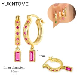 925 Silver Ear Needle Rose Red Hoop Earrings For Women Exquisite Water Drop/Flower/Heart Crystal Piercing Huggie Earring Jewelry