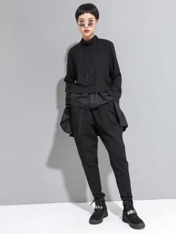 [EAM] Loose Fit Asymmetrical Ruffles Sweatshirt New High Collar Long Sleeve Women Big Size Fashion Tide Spring Autumn 2026 1A529