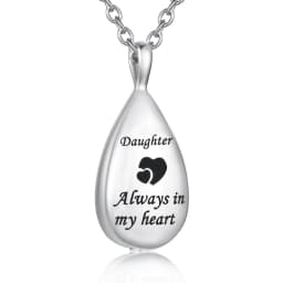 Carved Teardrop Keepsake Ashes Necklace Urn Pendant Cremation Memorial Jewelry-Always in My Heart