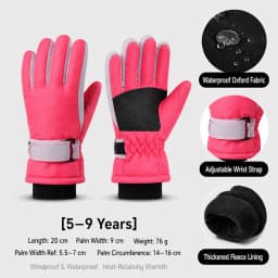 Kids Winter Ski Gloves Waterproof Windproof Children Snow Gloves for Boys Girls Warm Fleece Lining Sports Finger Gloves 3-15Y
