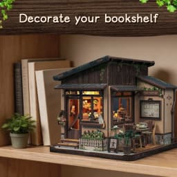 CUTEBEE Kissa Coffee Book Nook Kit 3D Wooden Puzzle Dollhouse with LED Light DIY Miniature House Model