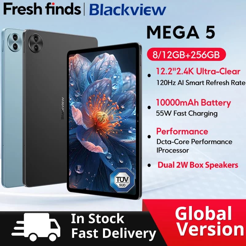【World premiere】Blackview MEGA 5 AI Tablet 12.2" 2.4K 120Hz Display 12GB 256GB 10000mAh 55W Charging 4G Android 16 PC Pad