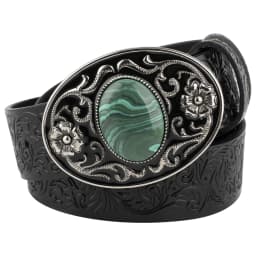 Women's Decorative Buckle Colorful Bead Embossed Split Leather Belt