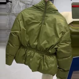 Back Half Zip Women's Winter Puffer Jackets Elastic Waist Ruffle Hem Cropped Padded Coat Loose Long Sleeve Warm Outerwear