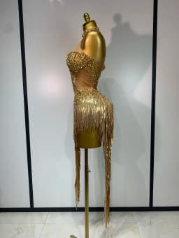 Sexy Stage Costume Sparkly Rhinestone Mesh Transparent Sequins Tassel Evening Birthday Party Nightclub Dance Singer Outfit