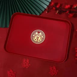 1Pcs Wedding Banquet Red Tray Durable Decorative Snack Fruit Toast Chinese Traditional Plate Festive Supplies Plastic Xi Tray