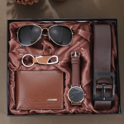 2026 New 5pcs Watch Set for Men in Gift Box Belt Wallet Hair Trimmer Keychain Sunglasses Men’s Watch Gift Box Set Gifts for Him