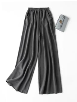 Tcyeek 100% Natural Silk Pants Women Summer Clothes Casual Elastic Waist Wide Leg Pants Solid Color Woman Trousers Streetwear