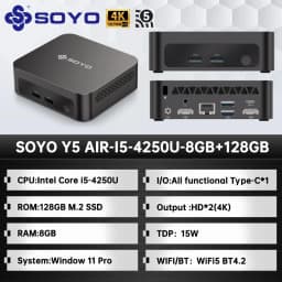 SOYO Y5 AIR Mini PC i5-4250U Processor 8GB RAM 128GB SSD Windows 11 Pro Bluetooth Wi-Fi 5 Mini Desktop Computer